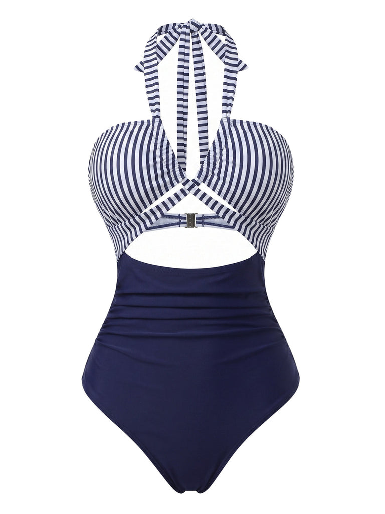 Maillot de Bain Une Pièce Halter Plongeant Découpé Années 1950 2