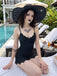 [Prévente] Maillot de Bain Une Pièce Ourlet Chauve-Souris Gothique Noir années 50 2