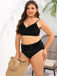 [Grande Taille] Bikini Taille Haute Col V Velours Léopard Années 50