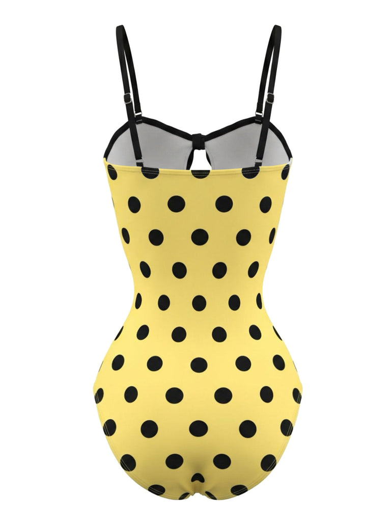 Maillot de Bain 1 Pièce Nœud à Pois Jaune Années 80