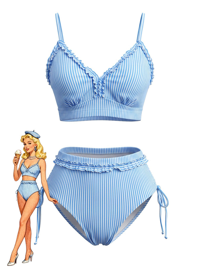 Maillot de Bain Volant Halter Taille Haute Années 1980