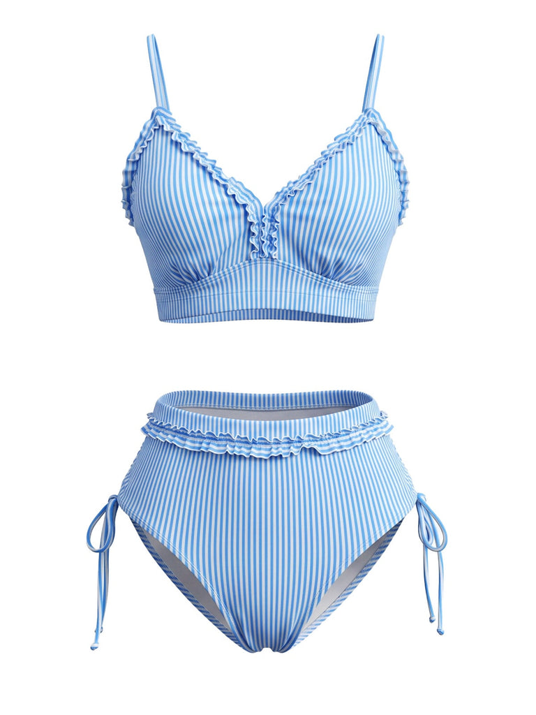 Maillot de Bain Volant Halter Taille Haute Années 1980 2