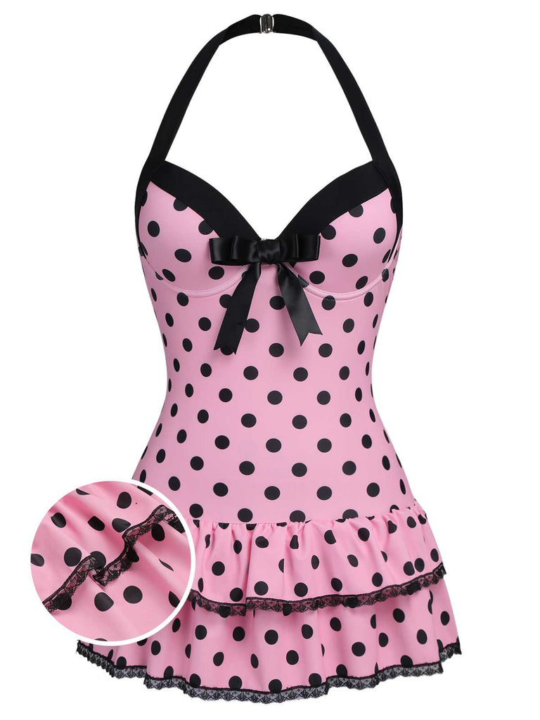 [Prévente] Maillot de bain une pièce noir à pois et nœud des années 1940