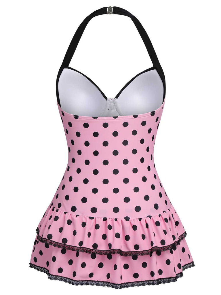 Maillot de bain une pièce bleu à pois et nœud des années 1940