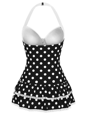 Maillot de bain une pièce noir à pois et nœud des années 1940
