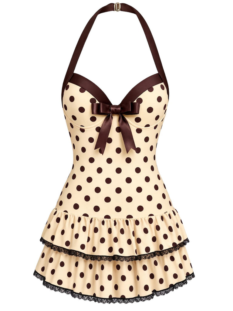 [Prévente] Dos-Nu à Pois Pois Nœud One-Pièce Maillot de Bain Années 1940