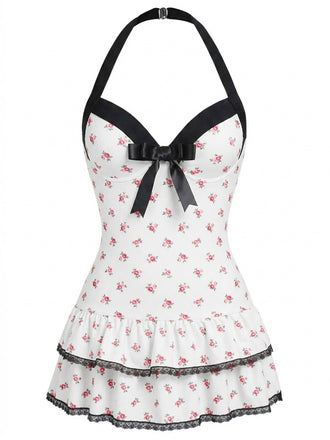 Maillot de bain une pièce Beige à pois et nœud des années 1940