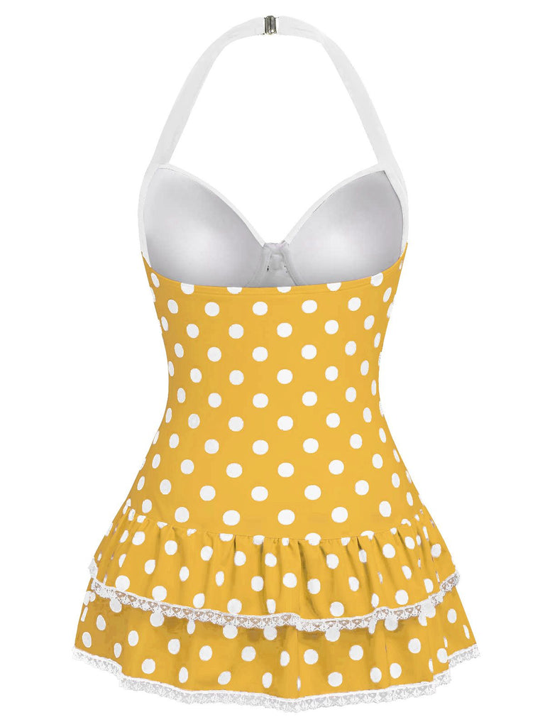 Maillot de bain une pièce bleu à pois et nœud des années 1940