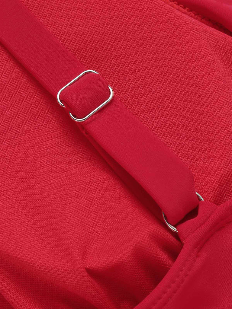 [Pré-vente] Maillot de bain rouge uni  à col en V profonddes avec ceinture années 1950