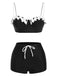 [Pré-vente] Maillot de bain noir et blanc à bretelles superposées à pois des années 1950
