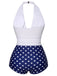 Maillot de bain dos nu bleu et blanc à pois des années 1950