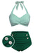 Ensemble de maillot de bain dos nu rayé rouge et bleu des années 1940