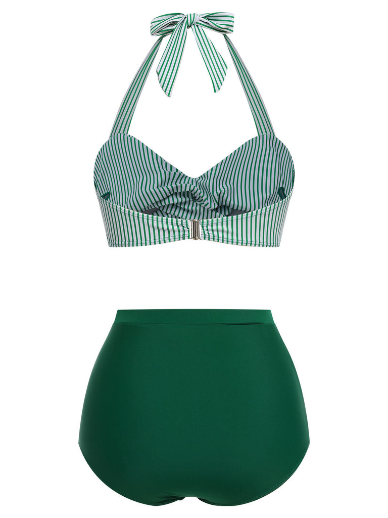 [Prévente] Ensemble de maillot de bain dos nu rayé rose et noir des années 1940
