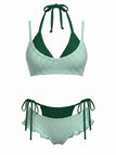 [Prévente] Ensemble Bikini Double Couche Halter à Carreaux avec Nœud Vert Années 1950