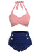 [Prévente] Ensemble de maillot de bain dos nu rayé rose et noir des années 1940