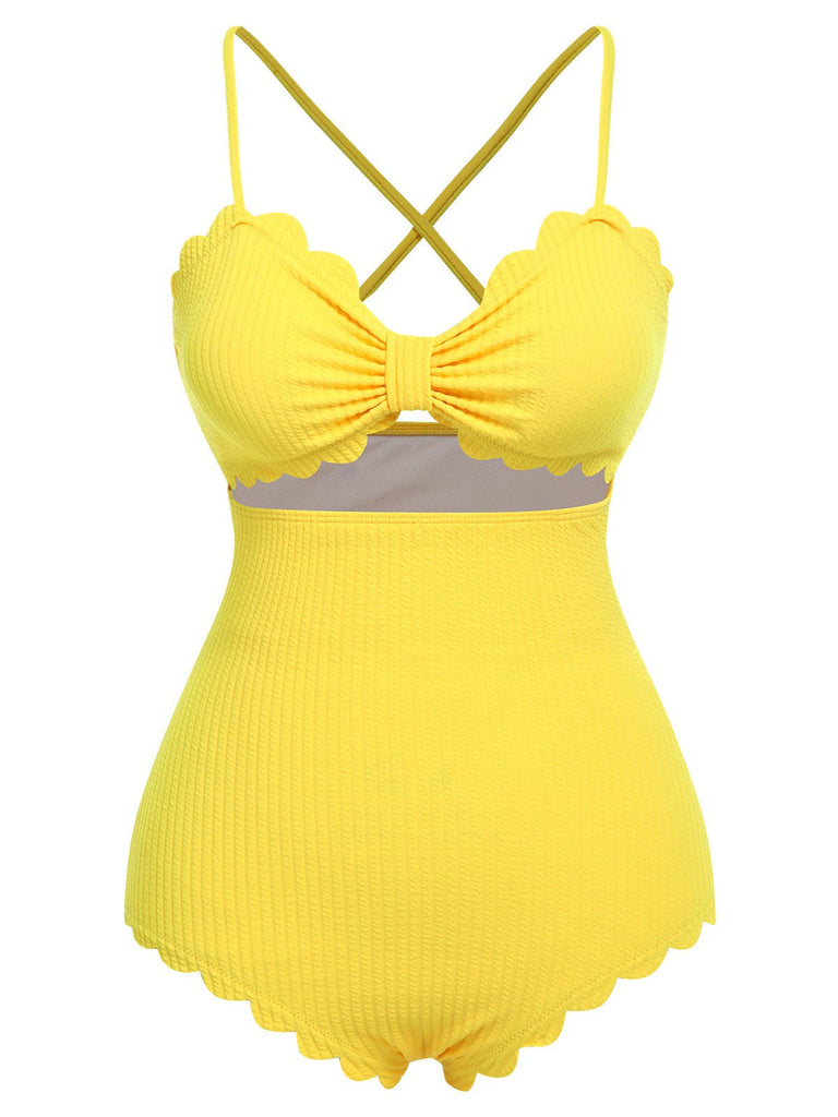 [Pré-vente] Maillot de bain une pièce jaune à bretelles spaghetti des années 1950