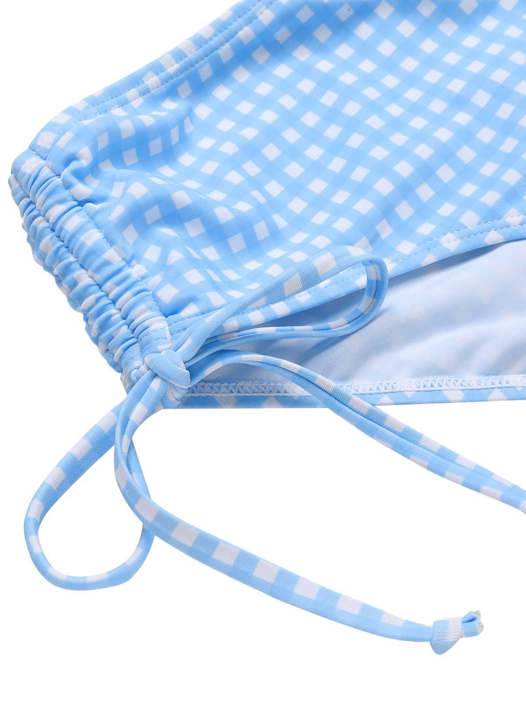 2PCS Maillot de bain à carreaux bleus des années 50