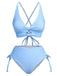2PCS Maillot de bain à carreaux bleus des années 50 et cache-maillot en maille