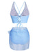 2PCS Maillot de bain à carreaux bleus des années 50