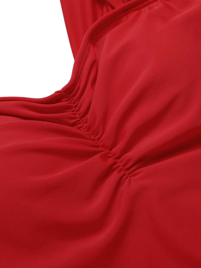 [Pré-vente] Maillot de bain une pièce plissé uni rouge des années 1950