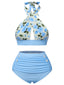 Maillot de Bain licou croisé à fleurs bleu des années 1940