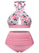 [Grande taille] Maillot de bain dos nu croisé à fleurs rose années 40