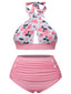[Grande taille] Maillot de bain dos nu croisé à fleurs rose années 40