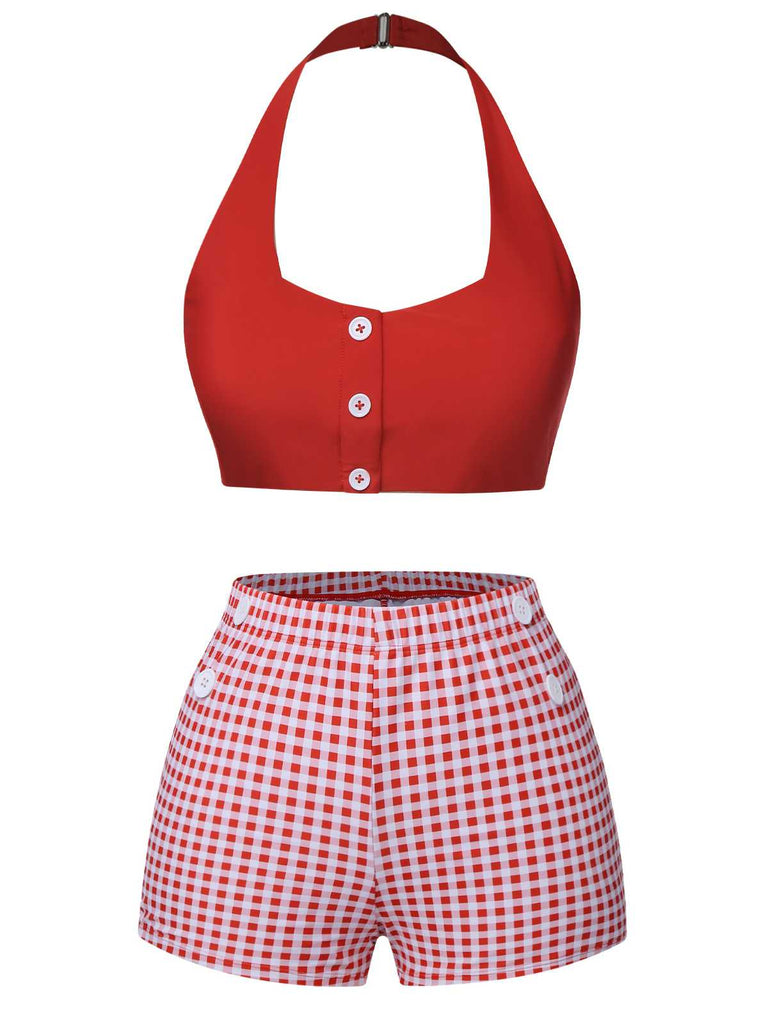 Maillot de bain rouge à carreaux licou des années 1950