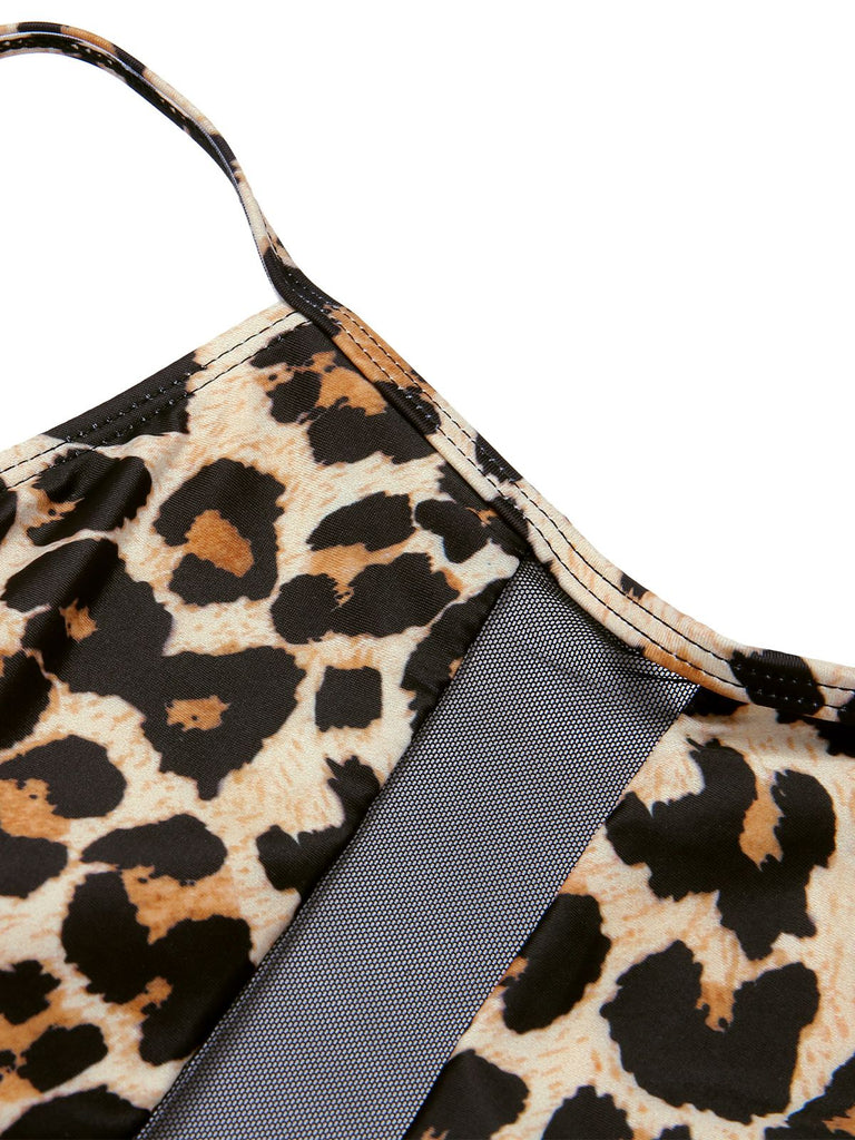 [Grande taille] Maillot de bain patchwork en maille léopard des années 1940