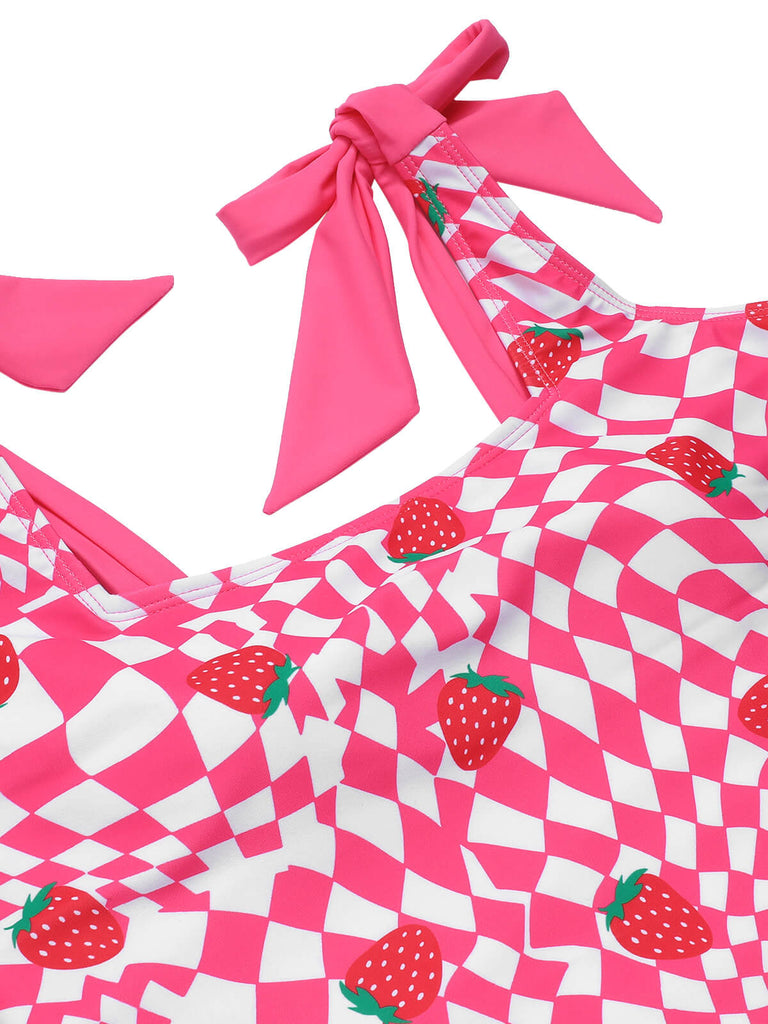 [Pré-vente] Maillot de bain une pièce rose à carreaux fraise des années 1960