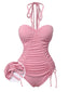 Maillot de bain dos nu plissé à lacets rose des années 1950