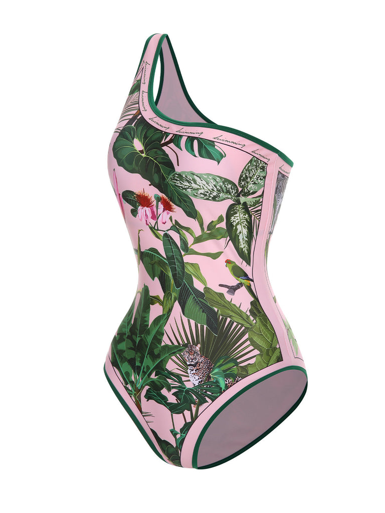 Maillot de bain et cache maillot tropical à une épaule des années 1960