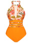 Maillot de bain une pièce floral orange des années 1960