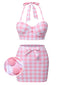 [Pré-vente] Maillot de bain rose à carreaux et nœud des années 1950