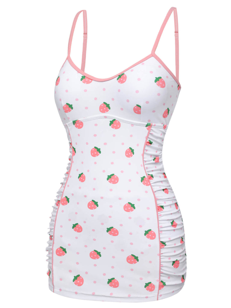 [Pré-vente] Maillot de bain plissé fraise blanc et rose des années 1950