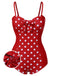 Maillot de bain rouge à bretelles patchwork à pois des années 1950