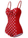 Maillot de bain rouge à bretelles patchwork à pois des années 1950