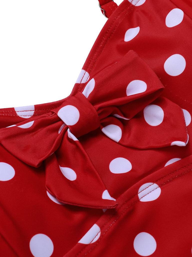 [Pré-vente] Maillot de bain rouge à bretelles patchwork à pois des années 1950