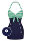 Maillot de bain une pièce boutonné à bandes licou des années 1960