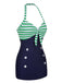 Maillot de bain une pièce boutonné à bandes licou des années 1960