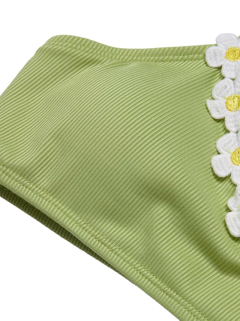 [Pré-vente] Maillot de bain marguerite en tricot vert clair des années 1960