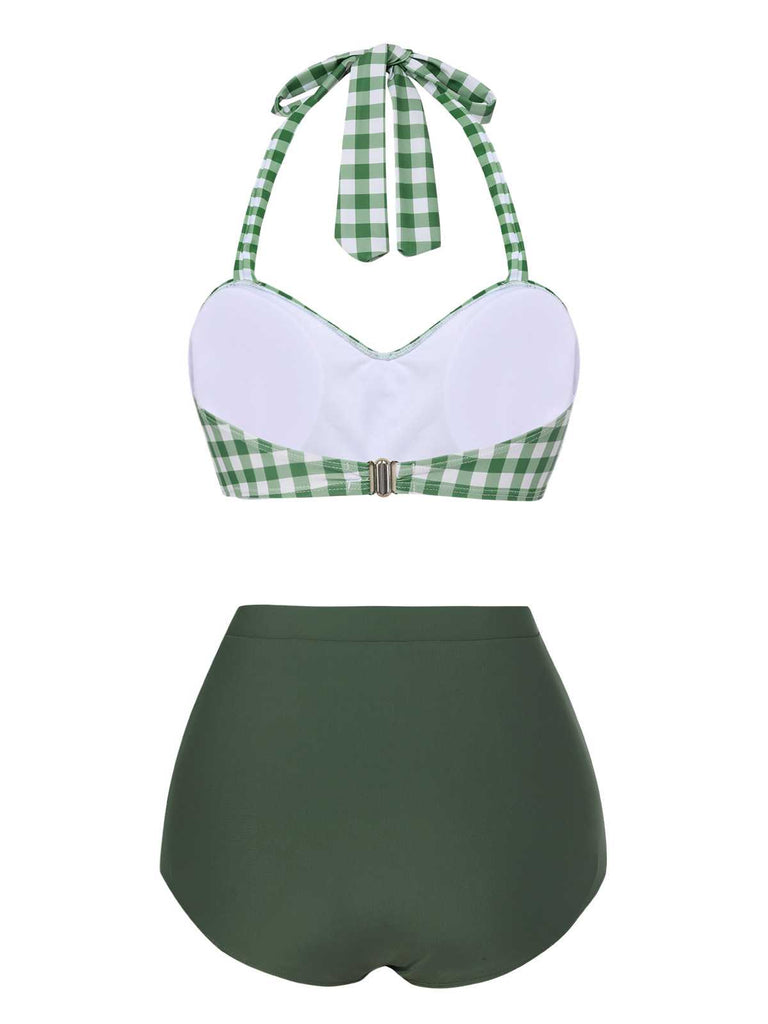 [Pré-vente] Maillot de bain dos nu à carreaux vert gris des années 1940