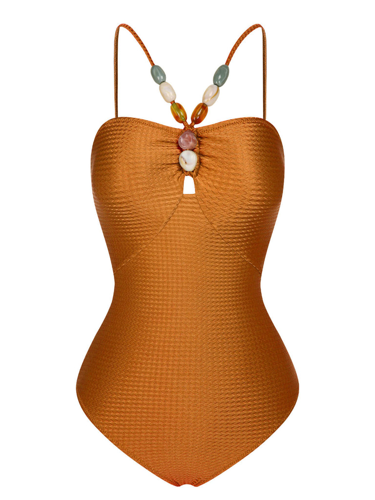 Maillot de bain bandeau texturé solide des années 1960