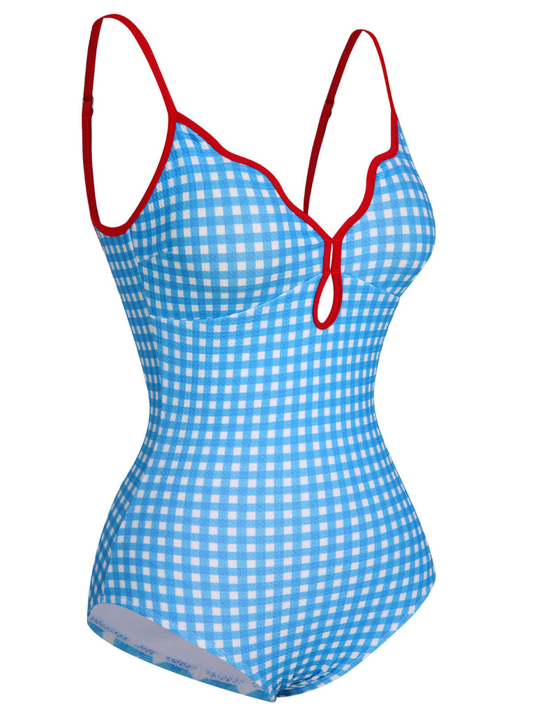 Maillot de bain une pièce bleu à carreaux des années 1950