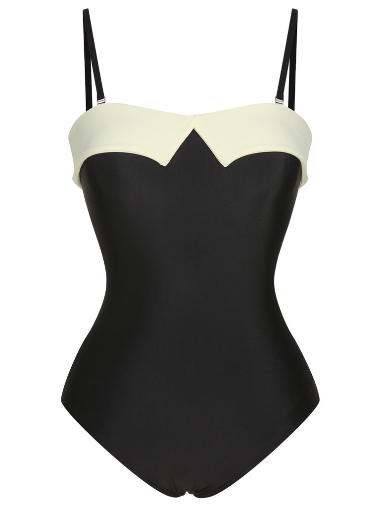 Maillot de bain bandeau uni noir et blanc des années 1950