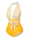 Maillot de bain patchwork rayé jaune années 1950