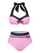 Maillot de bain dos nu à rayures rose et noir des années 1950