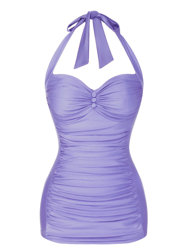 [Prévente] Maillot de bain dos nu froncé violet des années 1950