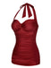 Maillot de bain dos nu froncé rouge des années 1950