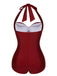 Maillot de bain dos nu froncé rouge des années 1950